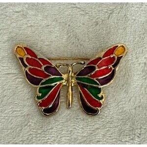 Vintage Gold-Tone Vivid Color Enamel Butterfly Brooch/Pin